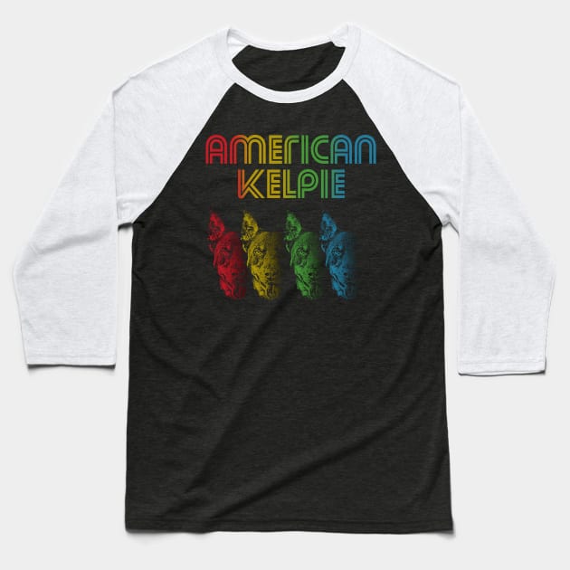 Cool Retro Groovy Australian Kelpie Dog Baseball T-Shirt by Madfido